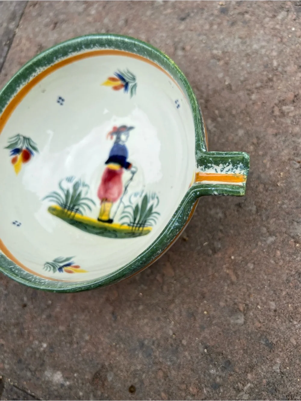 Antique Henriot Quimper Bowl | French Faience Ecuelle | Hand Painted Breton Man